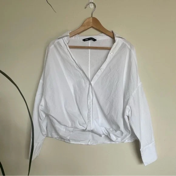 Zara Poplin Shirt With Front Knot - Picture 2 of 11